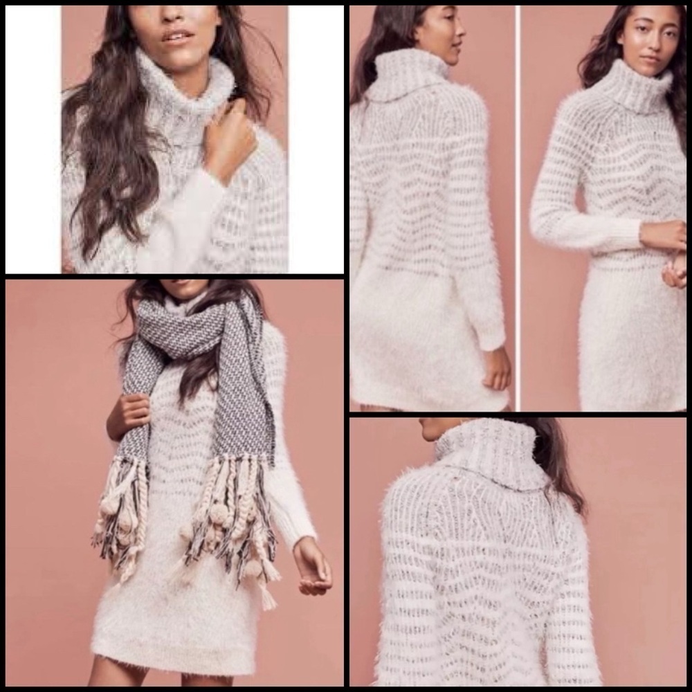 Anthropologie Sleeping On Snow Eyelash Alpaca Wool Turtleneck Sweater Dress L
